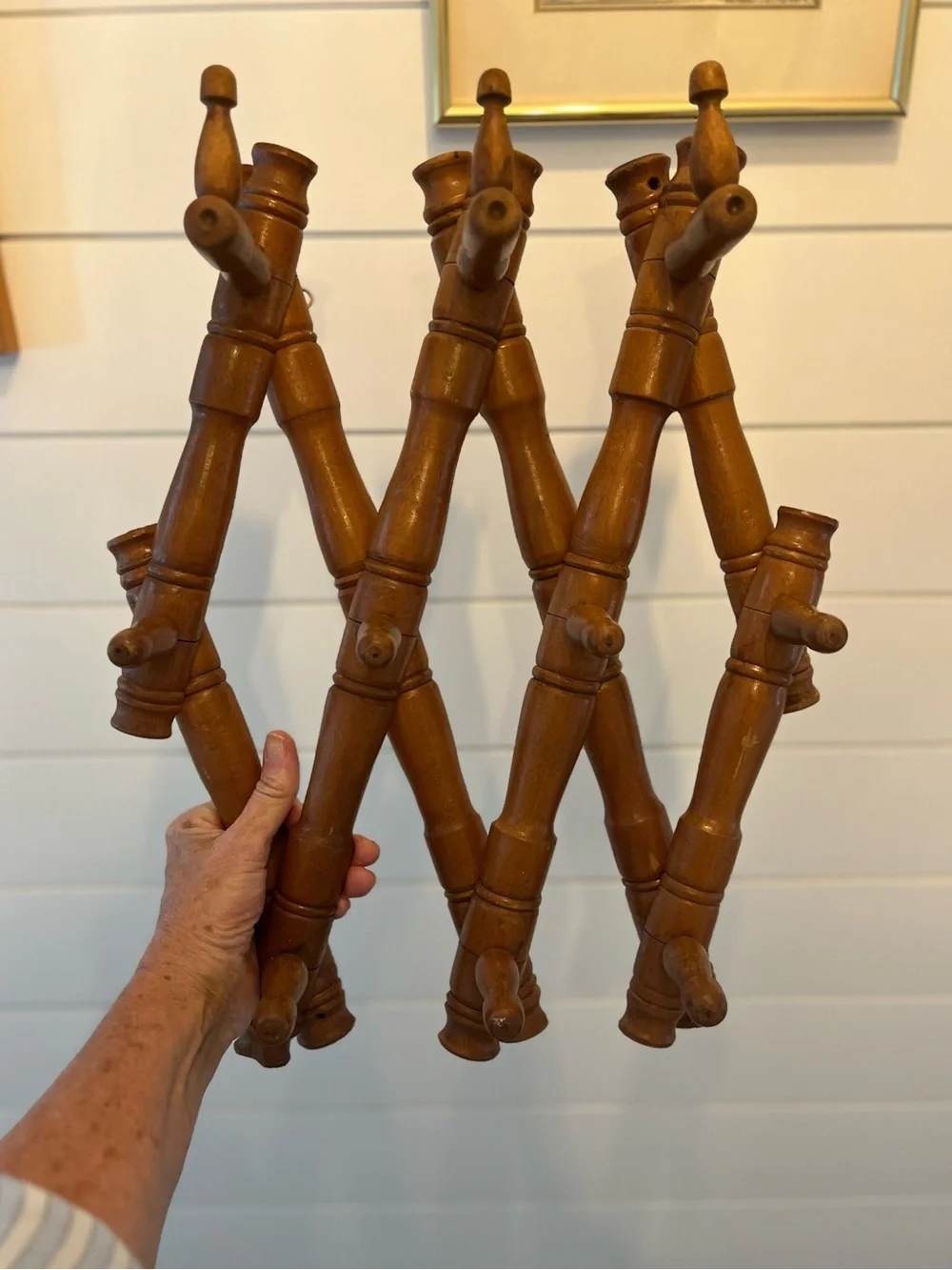 Antique French wooden bamboo style accordion rack-adjustable & very sturdy